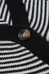 White Stripe Buttoned Front V Neck Herringbone Cardigan Cardigans JT's Designer Fashion
