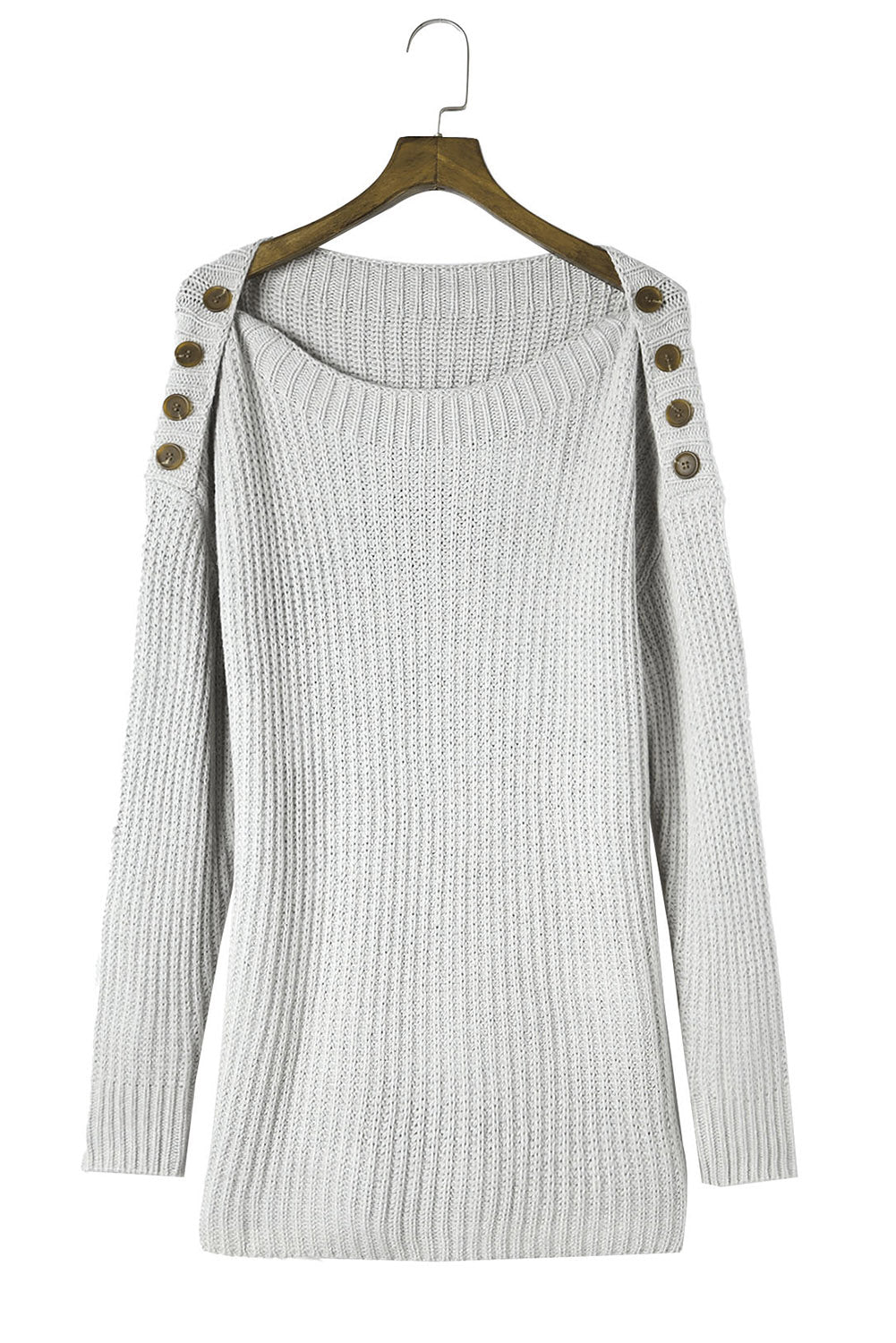 Gray Buttoned Drop Shoulder Oversized Sweater Sweaters & Cardigans JT's Designer Fashion