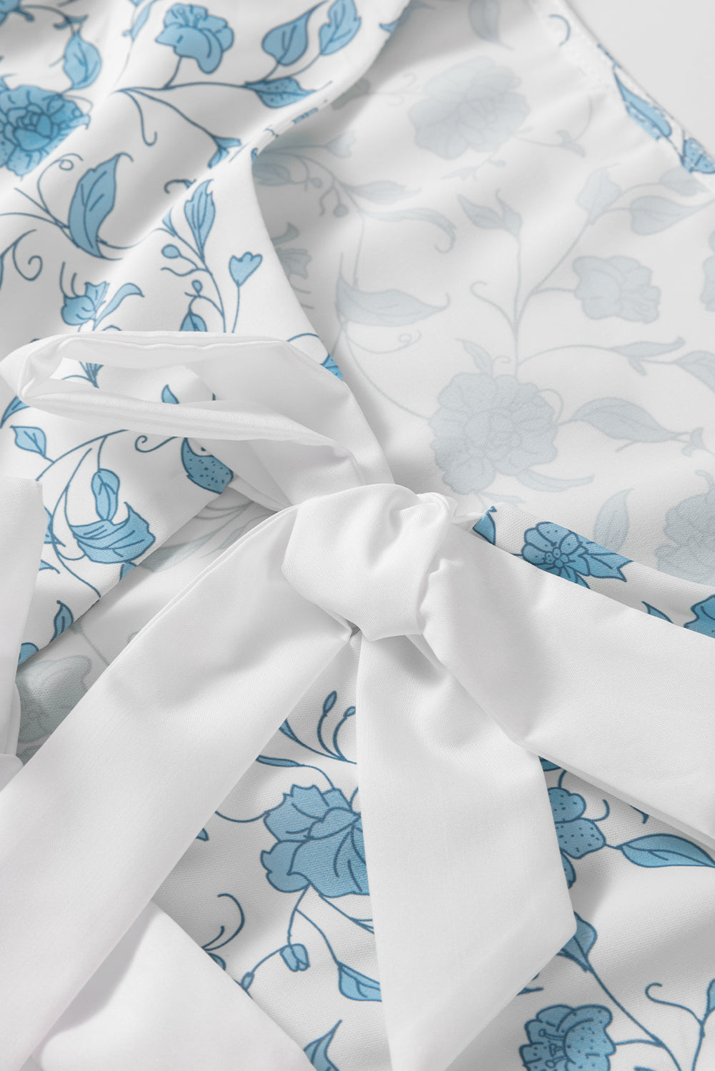 Sky Blue Floral Contrast Bow Puff Sleeve Mini Dress Mini Dresses JT's Designer Fashion