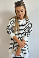 Black Stripe Raglan Sleeve Side Slits Loose Sweatshirt Sweatshirts & Hoodies JT's Designer Fashion