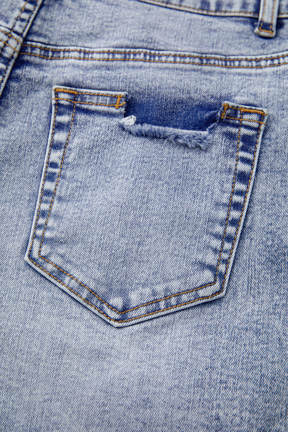 Beau Blue Pearl Studded Pockets Raw Hem Denim Shorts Denim Shorts JT's Designer Fashion
