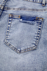 Beau Blue Pearl Studded Pockets Raw Hem Denim Shorts Denim Shorts JT's Designer Fashion