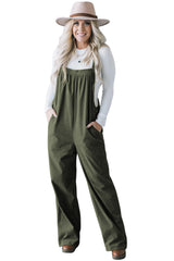 Jungle Green Solid Pocketed Loose Fit Corduroy Overall Jumpsuits & Rompers JT's Designer Fashion