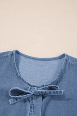 Dusk Blue Tied Front Bubble Sleeve Peplum Denim Shirt Blouses & Shirts JT's Designer Fashion