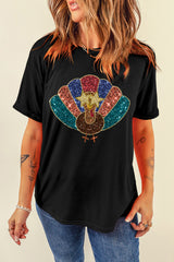 Black Glitter Turkey Graphic Thanksgiving T Shirt Graphic Tees JT's Designer Fashion