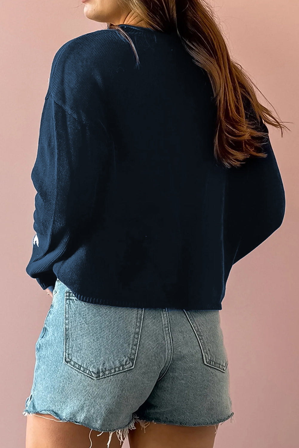 Sail Blue Star Pattern Drop Shoulder Knitted Sweater Sweaters JT's Designer Fashion