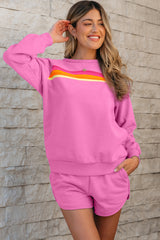 Bonbon Striped Accent Pullover and Shorts Two Piece Casual Set Short Sets JT's Designer Fashion