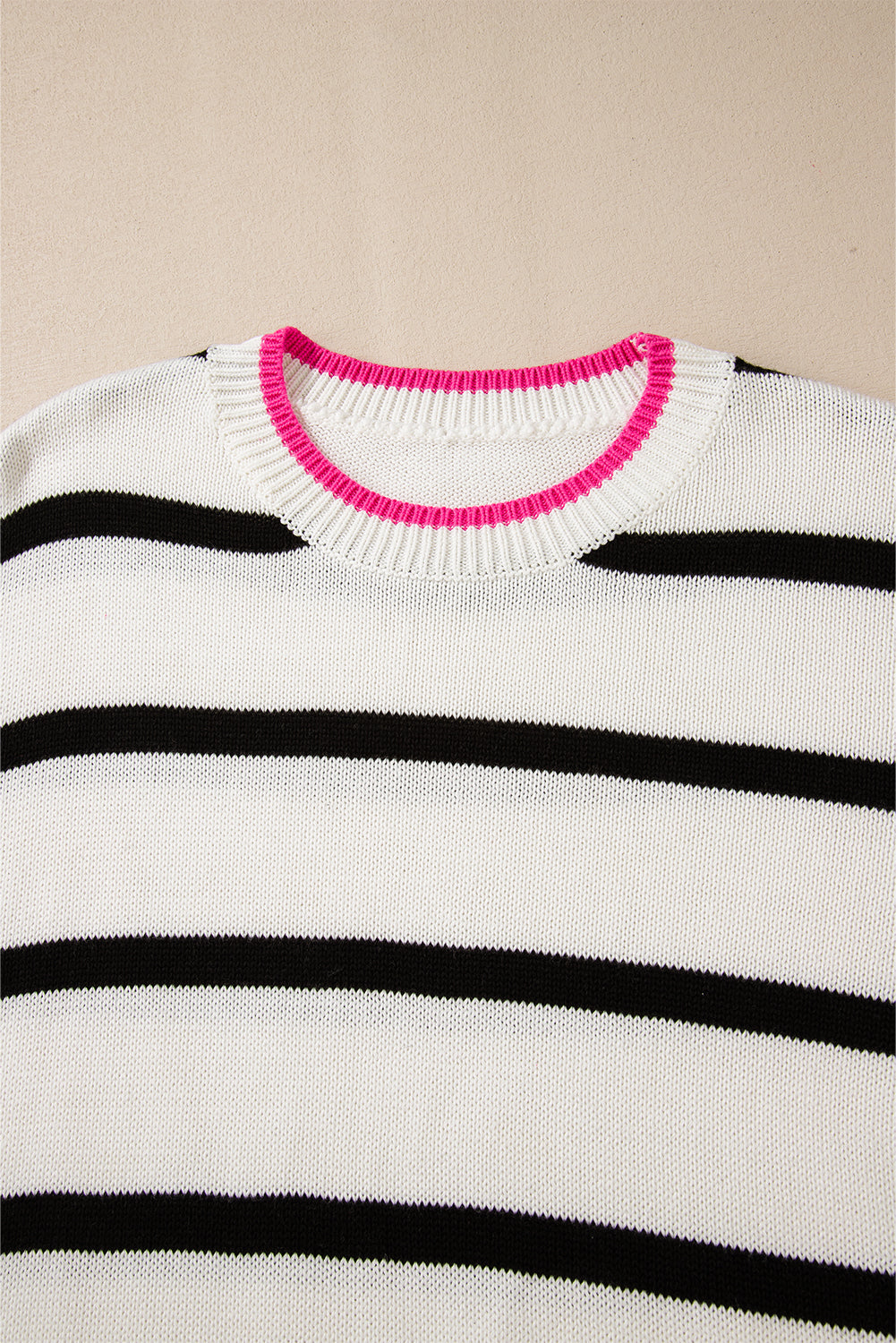 White Stripe Color Contrast Drop Shoulder Crew Neck Sweater Sweaters JT's Designer Fashion