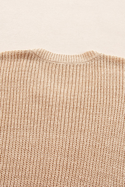 Light French Beige Contrast Striped 3/4 Sleeve Crew Neck Sweater Sweaters JT's Designer Fashion
