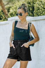 Black Faux Leather Paper Bag Waist High Rise Shorts Casual Shorts JT's Designer Fashion