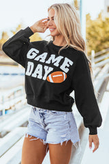 Black GAME DAY Graphic Varsity Pullover Sweatshirt Sweatshirts & Hoodies JT's Designer Fashion