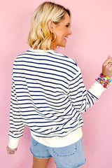 Blue Stripe Chenille FIRECRACKER Embroidered Sweatshirt Sweatshirts & Hoodies JT's Designer Fashion