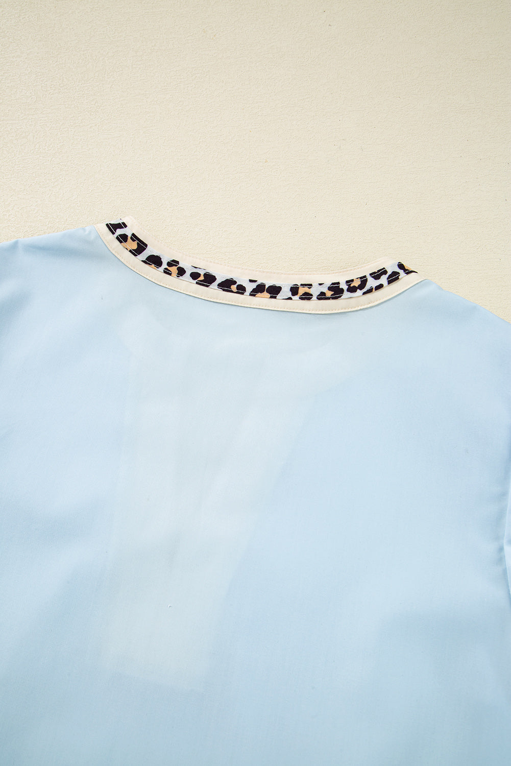 Beau Blue Contrast Leopard Trim Split Neck Puff Sleeve Blouse Blouses & Shirts JT's Designer Fashion