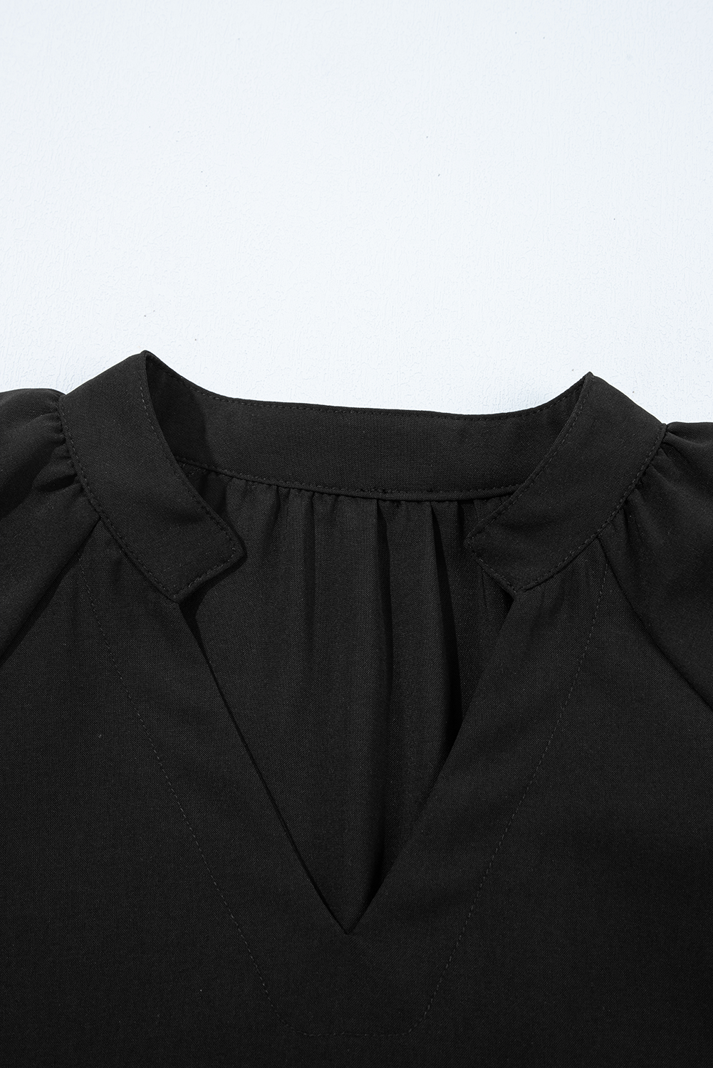Black Bow Decor Puff Sleeve Split Neck Blouse Blouses & Shirts JT's Designer Fashion