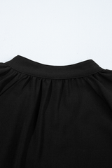 Black Bow Decor Puff Sleeve Split Neck Blouse Blouses & Shirts JT's Designer Fashion