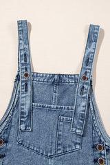 Stone Blue Distressed Bib Pocket Wide Leg Denim Overall Jumpsuits & Rompers JT's Designer Fashion