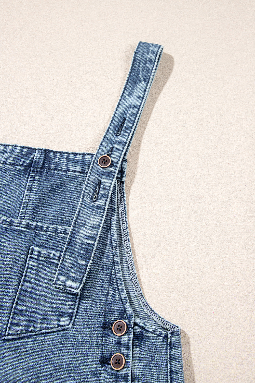 Stone Blue Distressed Bib Pocket Wide Leg Denim Overall Jumpsuits & Rompers JT's Designer Fashion