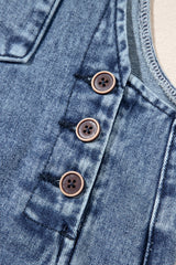 Stone Blue Distressed Bib Pocket Wide Leg Denim Overall Jumpsuits & Rompers JT's Designer Fashion