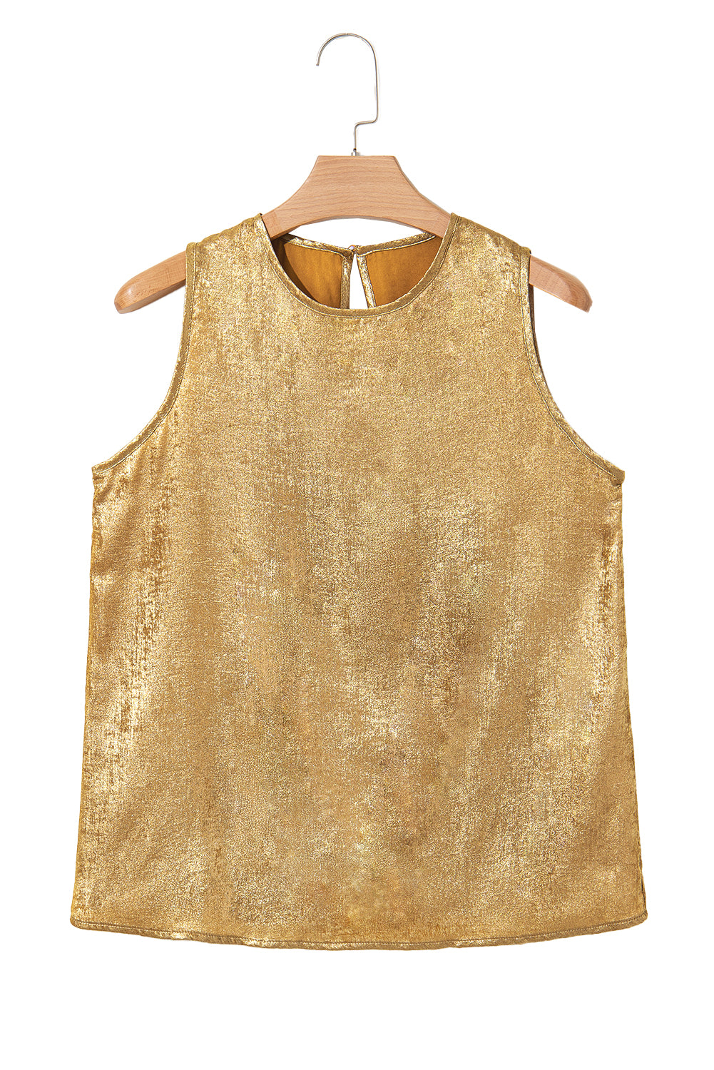 Gold Round Neck Metal Texture Casual Tank Top Blouses & Shirts JT's Designer Fashion