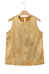Gold Round Neck Metal Texture Casual Tank Top Blouses & Shirts JT's Designer Fashion