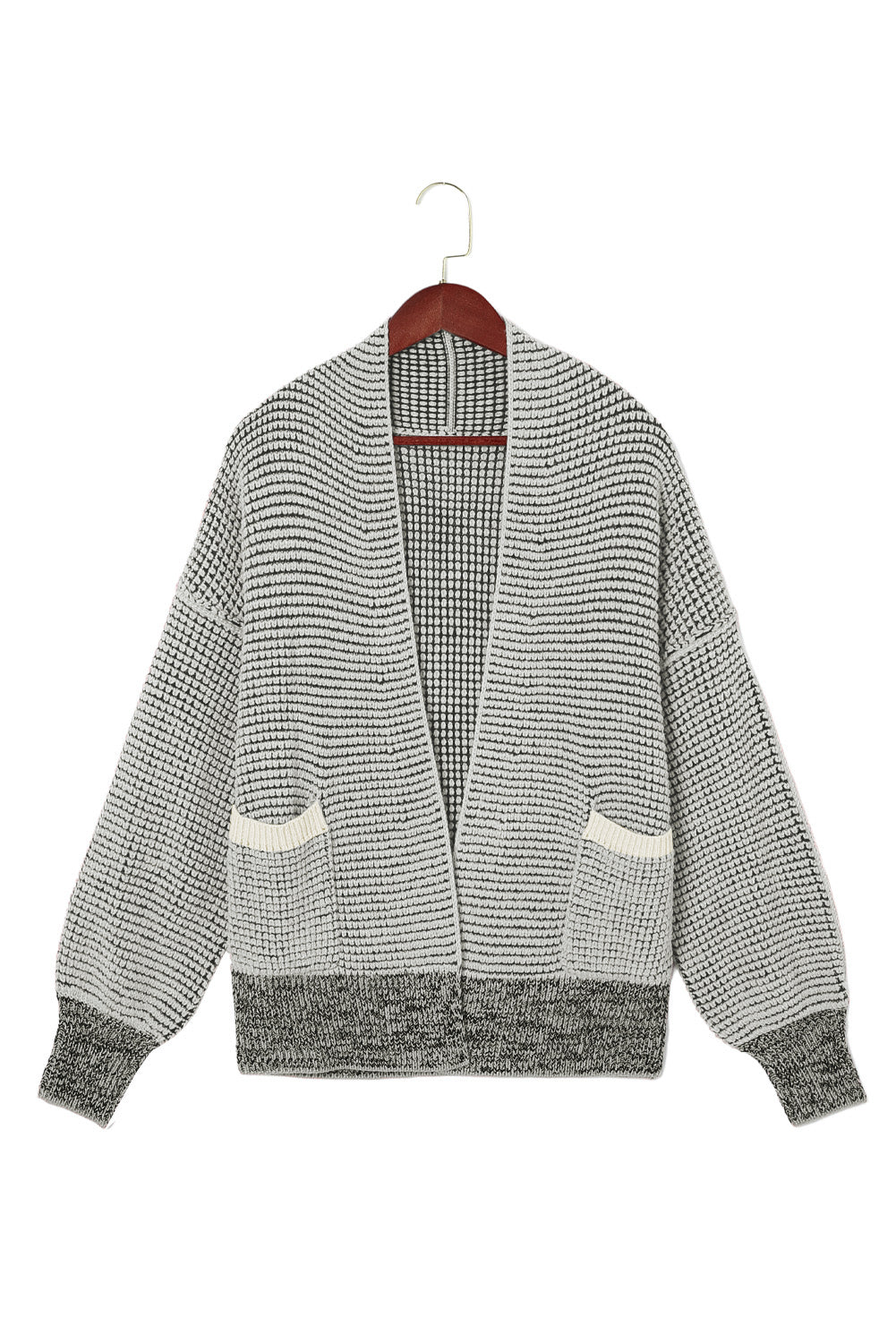 Gray Chunky Waffle Knit Oversized Collar Cardigan Cardigans JT's Designer Fashion