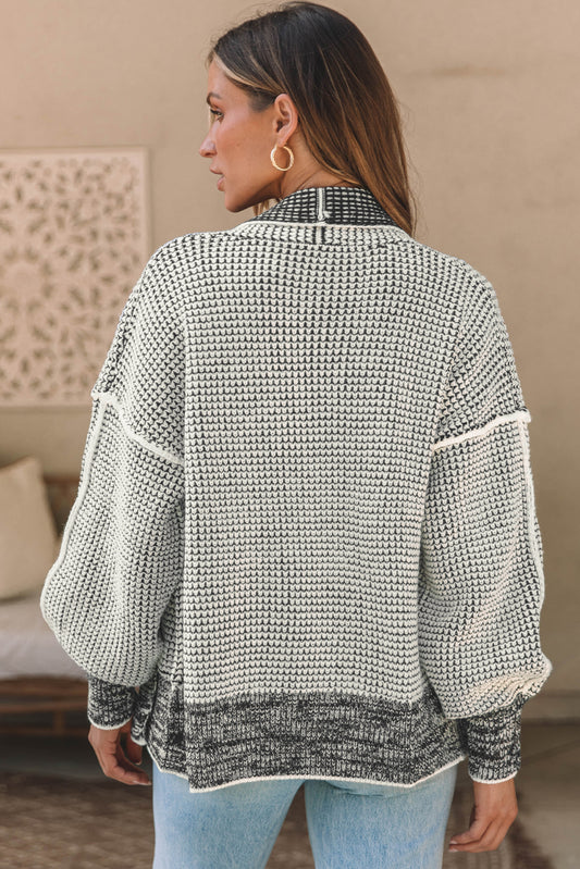 Gray Chunky Waffle Knit Oversized Collar Cardigan Cardigans JT's Designer Fashion