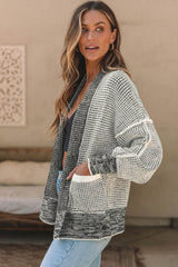 Gray Chunky Waffle Knit Oversized Collar Cardigan Cardigans JT's Designer Fashion
