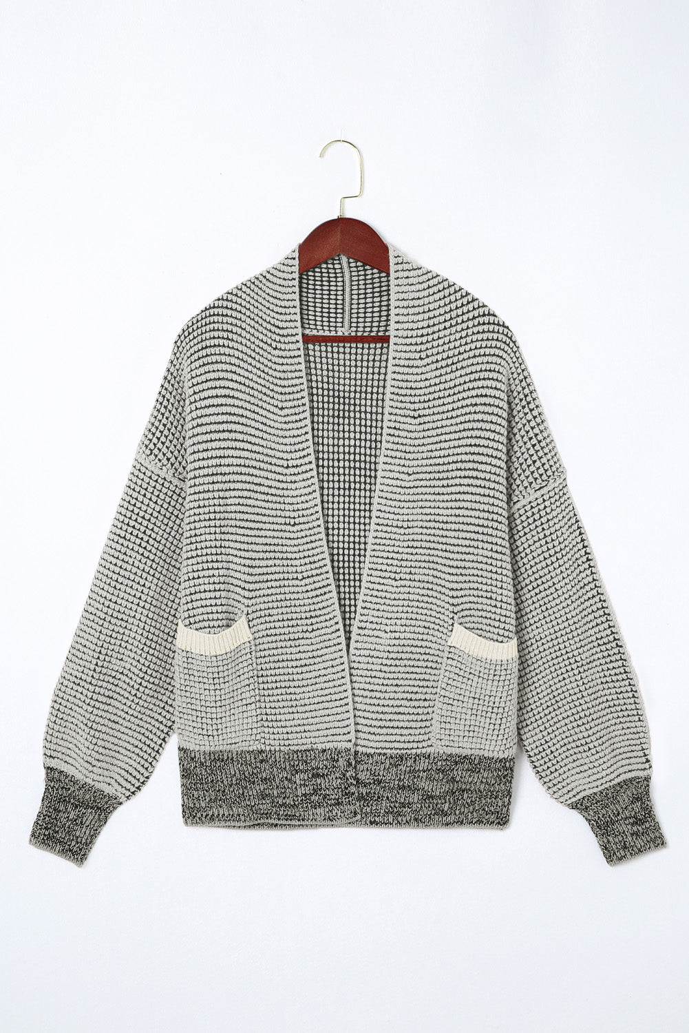 Gray Chunky Waffle Knit Oversized Collar Cardigan Cardigans JT's Designer Fashion
