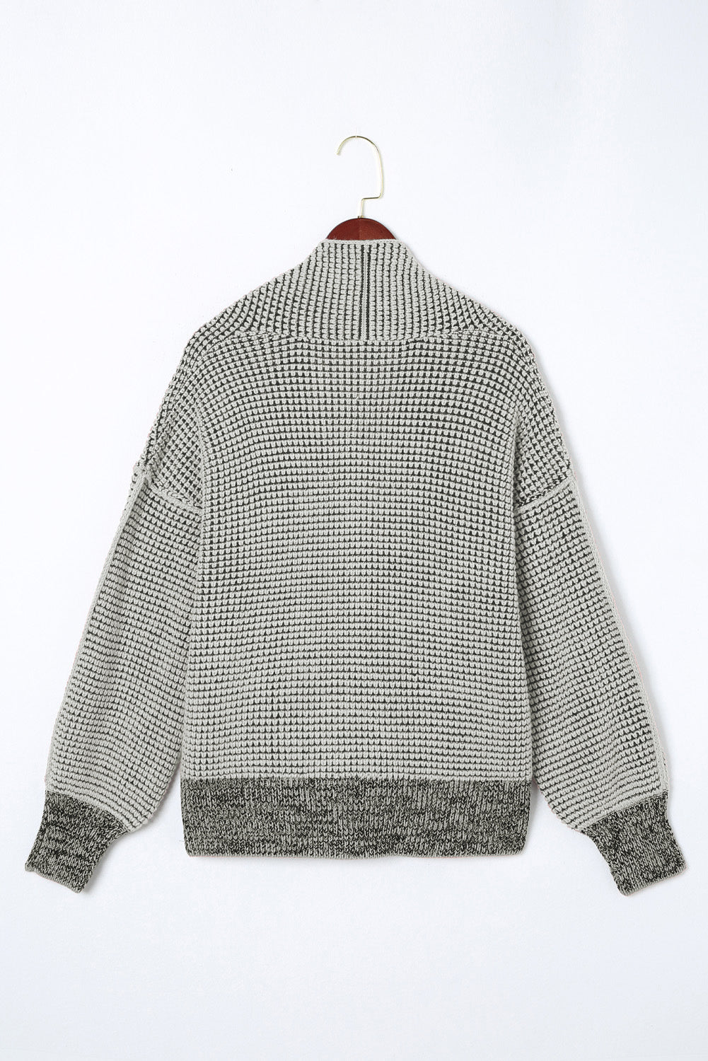 Gray Chunky Waffle Knit Oversized Collar Cardigan Cardigans JT's Designer Fashion