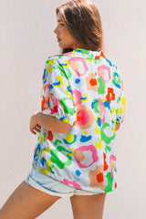 Green Chic Leopard Print Striped Detail Split Neck Blouse Blouses & Shirts JT's Designer Fashion