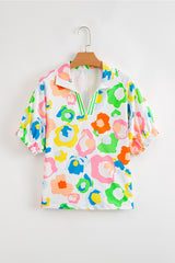 Green Chic Leopard Print Striped Detail Split Neck Blouse Blouses & Shirts JT's Designer Fashion
