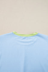 Blue Contrast Trim Cap Sleeve Tee Shorts Set Bottoms JT's Designer Fashion