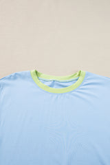 Blue Contrast Trim Cap Sleeve Tee Shorts Set Bottoms JT's Designer Fashion
