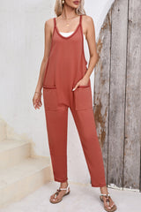 Gold Flame Side Pockets Harem Pants Sleeveless V Neck Jumpsuit Jumpsuits & Rompers JT's Designer Fashion
