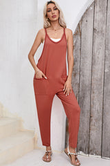 Gold Flame Side Pockets Harem Pants Sleeveless V Neck Jumpsuit Jumpsuits & Rompers JT's Designer Fashion