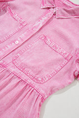 Bonbon Mineral Washed Button Front Ruffle Sleeve Tiered Denim Dress Dresses JT's Designer Fashion