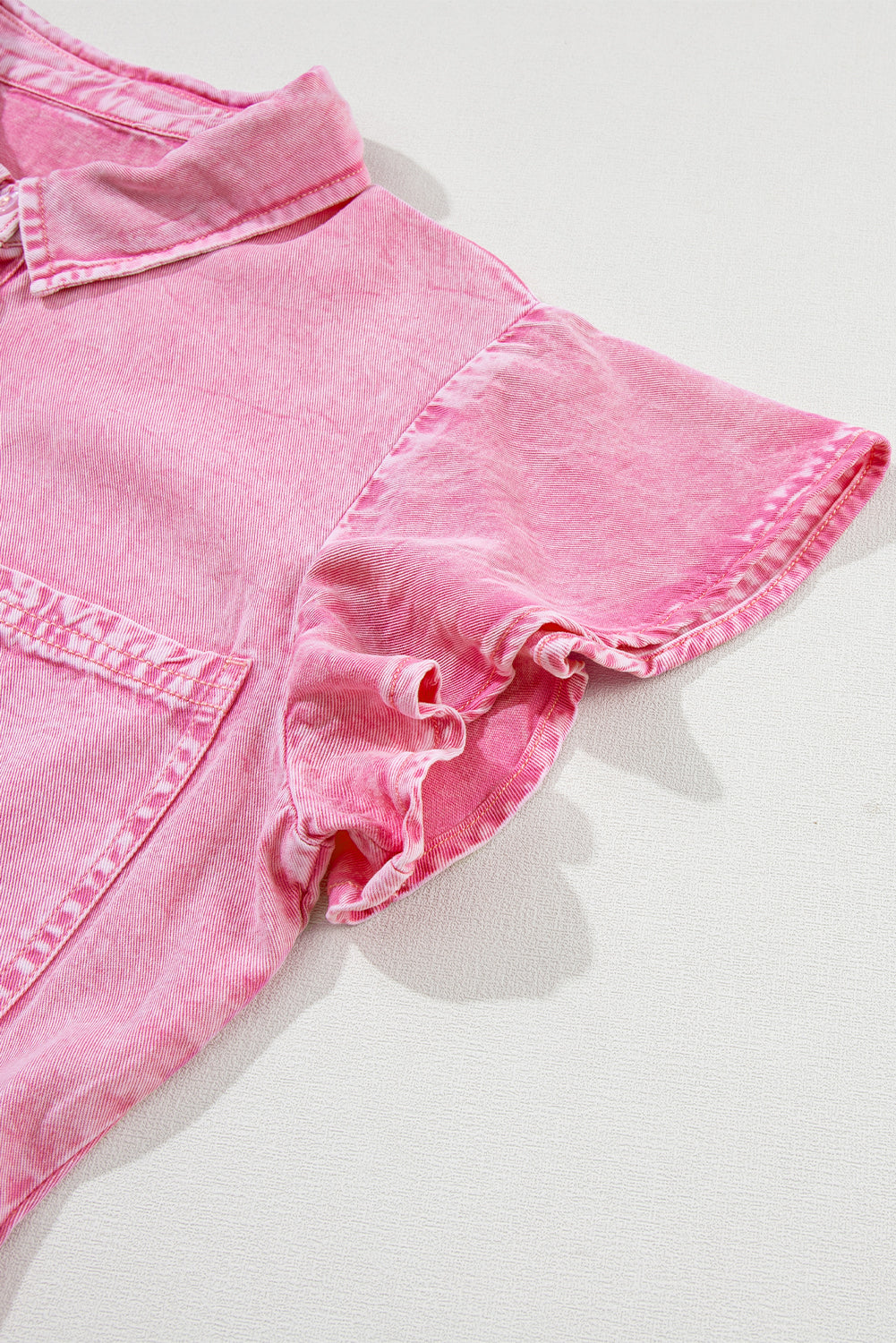 Bonbon Mineral Washed Button Front Ruffle Sleeve Tiered Denim Dress Dresses JT's Designer Fashion