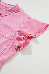 Bonbon Mineral Washed Button Front Ruffle Sleeve Tiered Denim Dress Dresses JT's Designer Fashion