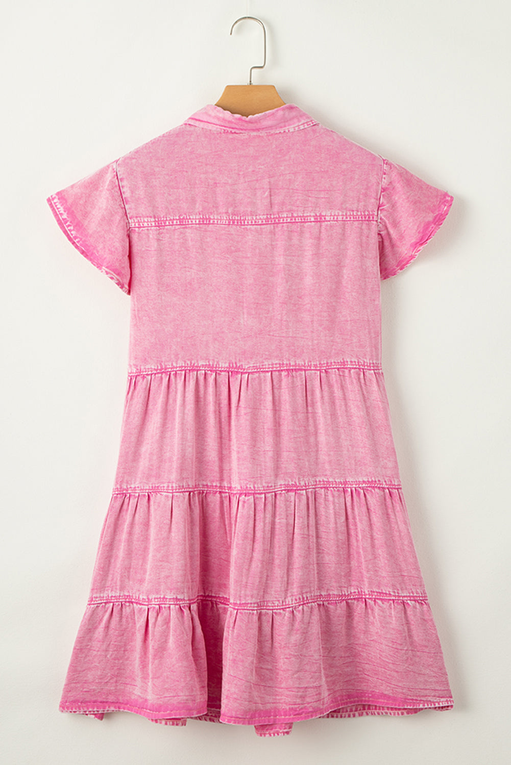 Bonbon Mineral Washed Button Front Ruffle Sleeve Tiered Denim Dress Dresses JT's Designer Fashion