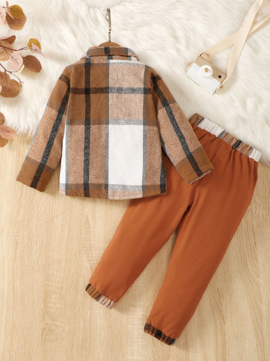 "Mama's Boy" Cozy Fall Plaid 2-Piece Toddler Set – Warm Shirt & Jogger Pants Outfit Kids Sets JT's Designer Fashion