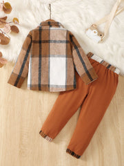 "Mama's Boy" Cozy Fall Plaid 2-Piece Toddler Set – Warm Shirt & Jogger Pants Outfit Kids Sets JT's Designer Fashion