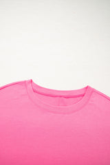Pink Star Patched Colorblock Raw Edge Bracelet Sleeve Plus Size Loose Tee Plus Size Tops & Tees JT's Designer Fashion