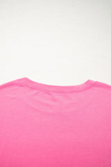 Pink Star Patched Colorblock Raw Edge Bracelet Sleeve Plus Size Loose Tee Plus Size Tops & Tees JT's Designer Fashion