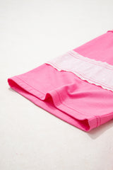 Pink Star Patched Colorblock Raw Edge Bracelet Sleeve Plus Size Loose Tee Plus Size Tops & Tees JT's Designer Fashion