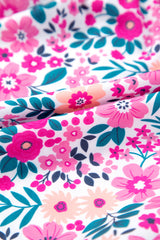 Pink Plus Size Floral Half Button Short Puff Sleeve A-line Dress Plus Size Mini Dresses JT's Designer Fashion