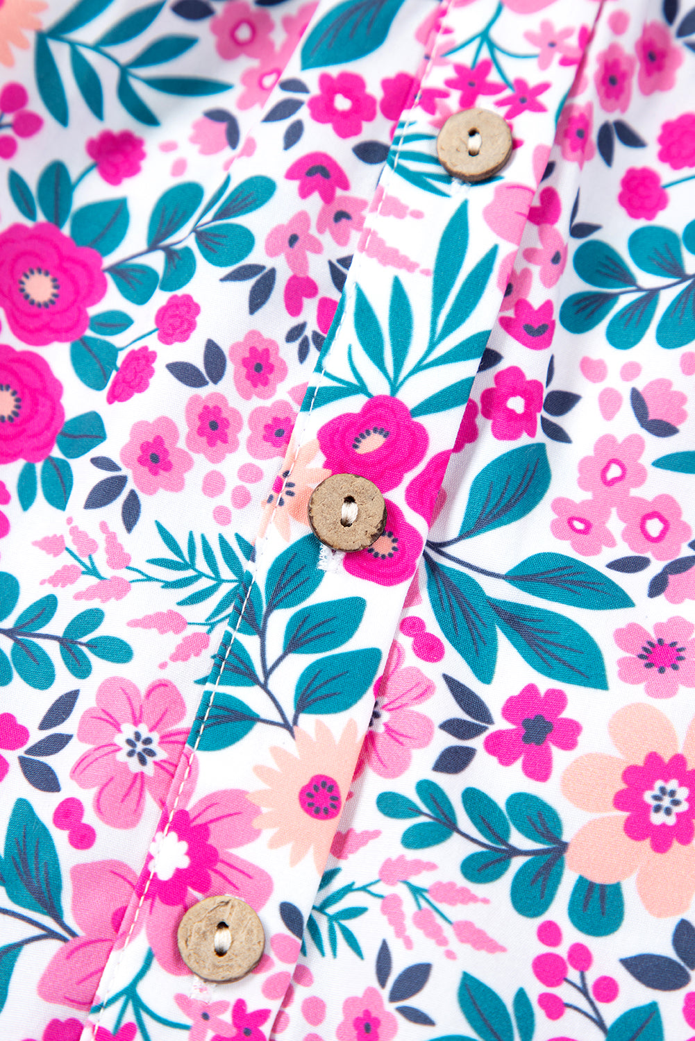 Pink Plus Size Floral Half Button Short Puff Sleeve A-line Dress Plus Size Mini Dresses JT's Designer Fashion