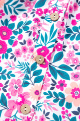 Pink Plus Size Floral Half Button Short Puff Sleeve A-line Dress Plus Size Mini Dresses JT's Designer Fashion