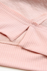 Pink Raw Cut Notched Neck Plus Size French Terry Hoodie Plus Size JT's Designer Fashion
