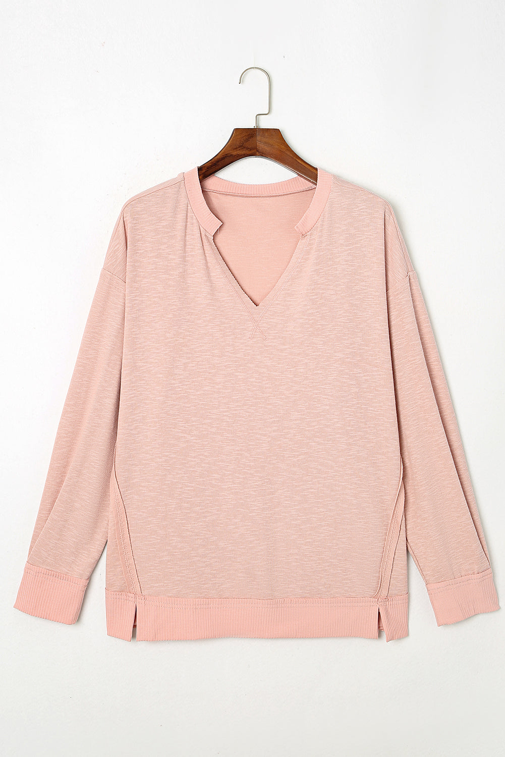 Pink Raw Cut Notched Neck Plus Size French Terry Hoodie Plus Size JT's Designer Fashion