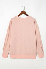 Pink Raw Cut Notched Neck Plus Size French Terry Hoodie Plus Size JT's Designer Fashion